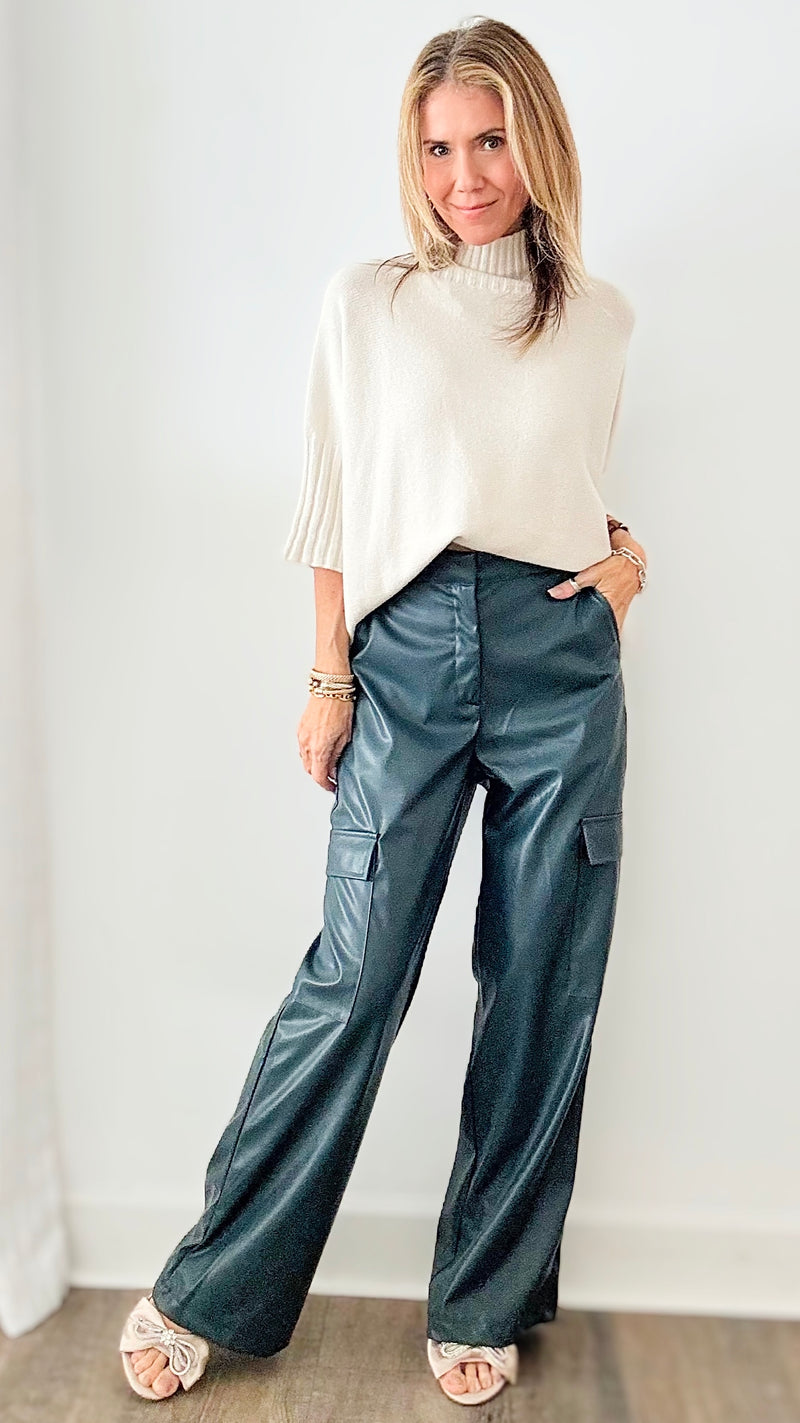Faux Leather Cargo Pants - Peacock-170 Bottoms-GIGIO-Coastal Bloom Boutique, find the trendiest versions of the popular styles and looks Located in Indialantic, FL