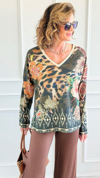 Floral Play Italian Lurex Top-110 Long Sleeve Tops-Italianissimo-Coastal Bloom Boutique, find the trendiest versions of the popular styles and looks Located in Indialantic, FL