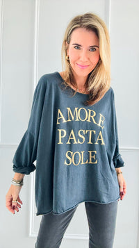 " Amore Pasta Sole" Italian T- Shirt- Charcoal-t-shirt-Italianissimo-Coastal Bloom Boutique, find the trendiest versions of the popular styles and looks Located in Indialantic, FL