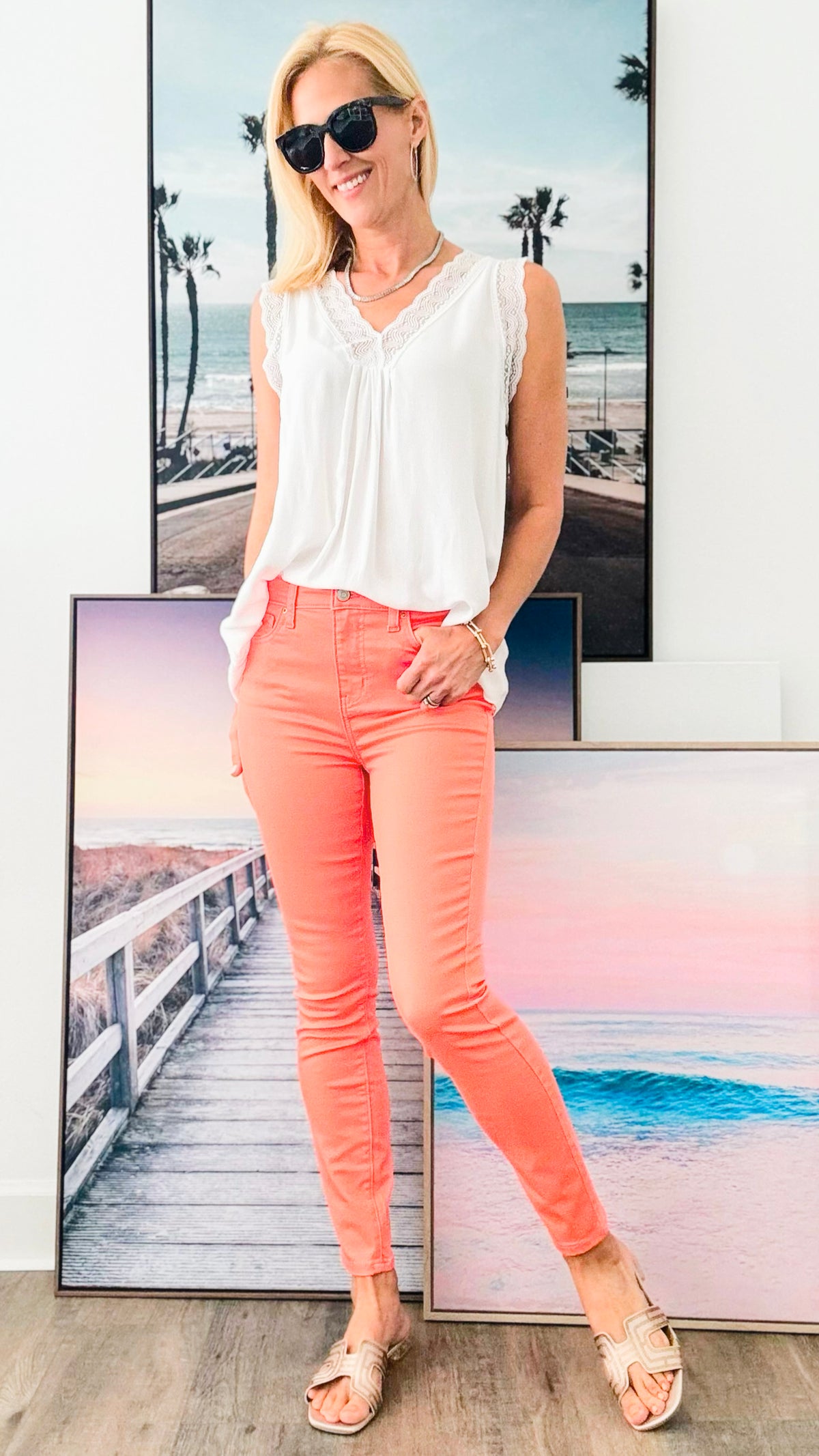 High-Rise Skinny Color Denim Pants - Coral-170 Bottoms-Zenana-Coastal Bloom Boutique, find the trendiest versions of the popular styles and looks Located in Indialantic, FL