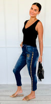 Cheetah Track Denim Pants-100 Pants-DIPINTO DI BLU-Coastal Bloom Boutique, find the trendiest versions of the popular styles and looks Located in Indialantic, FL