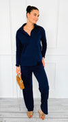 Chic & Cozy Eileen French Terry Pant Set-Dk Navy-210 Loungewear/sets-EC COLLECTION INC-Coastal Bloom Boutique, find the trendiest versions of the popular styles and looks Located in Indialantic, FL