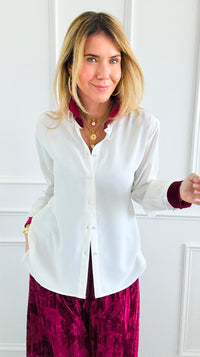Midnight Contrast Button Down Top - Ivory Wine-130 Long sleeve top-Must Have-Coastal Bloom Boutique, find the trendiest versions of the popular styles and looks Located in Indialantic, FL