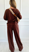 Relax Mode Long Sleeve Slub Knit Set - Brown-210 Loungewear/Sets-Zenana-Coastal Bloom Boutique, find the trendiest versions of the popular styles and looks Located in Indialantic, FL