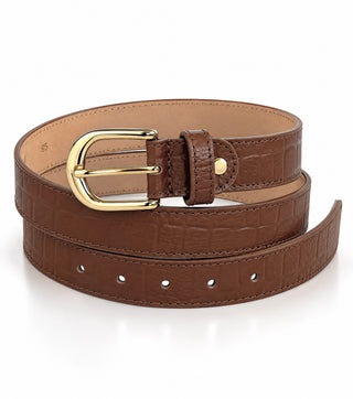 Textured Croc Italian Leather Belt- Camel