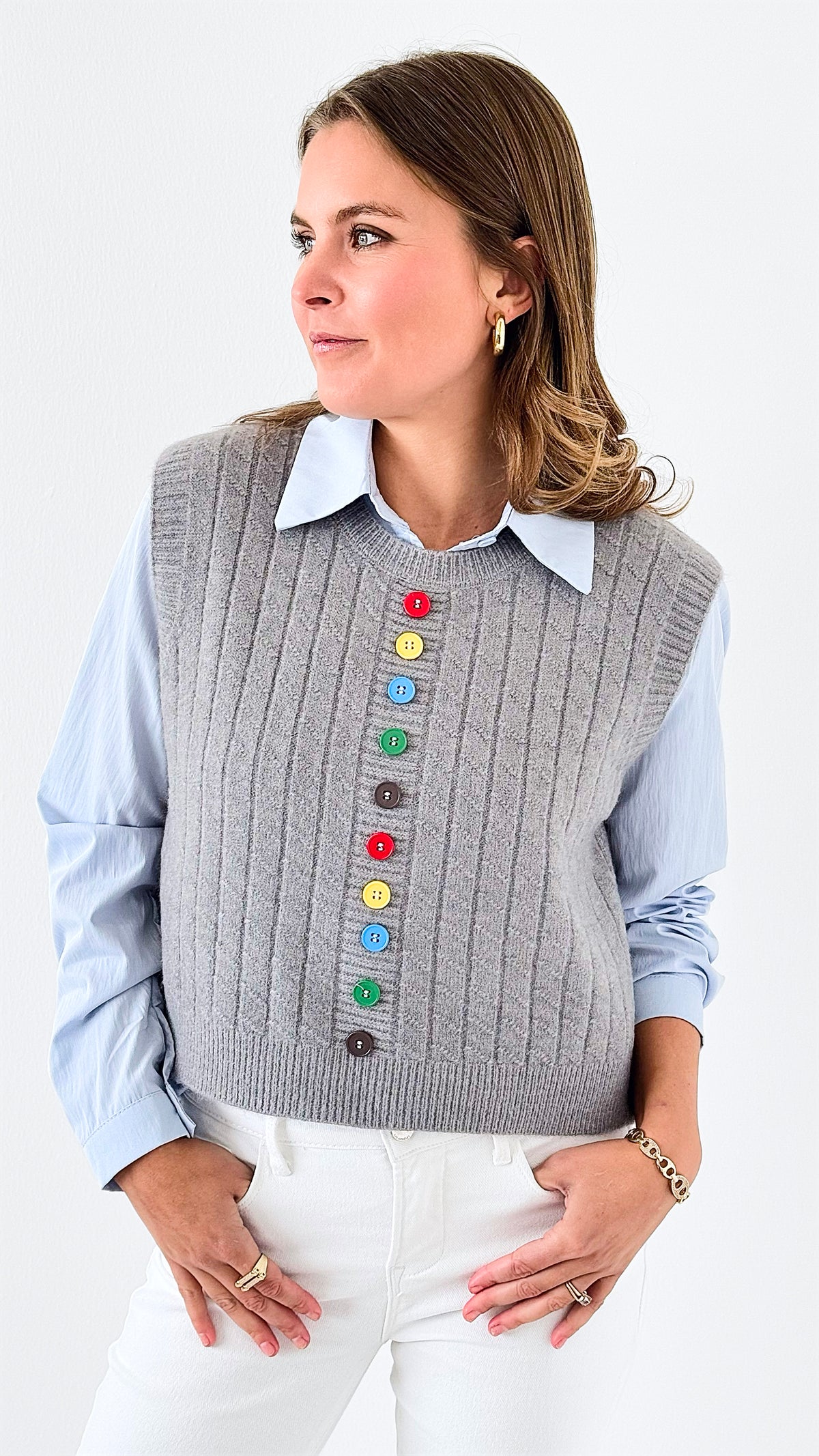 Multicolor Button Combo Top-130 Long Sleeve Tops-Illord-Coastal Bloom Boutique, find the trendiest versions of the popular styles and looks Located in Indialantic, FL