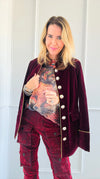 Majestic Velvet Military Blazer - Claret-160 Jackets-Cezele-Coastal Bloom Boutique, find the trendiest versions of the popular styles and looks Located in Indialantic, FL