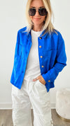 Italian Faux Suede Collared Jacket - Roya Blue-160 Jackets-VENTI6 OUTLET-Coastal Bloom Boutique, find the trendiest versions of the popular styles and looks Located in Indialantic, FL
