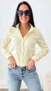 Classic Button Down Top - LT. Yellow-130 Long Sleeve Tops-Love Tree Fashion-Coastal Bloom Boutique, find the trendiest versions of the popular styles and looks Located in Indialantic, FL