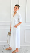 Pleated Collar Midi Dres-White-200 Dresses/Jumpsuits/Rompers-Adrienne-Coastal Bloom Boutique, find the trendiest versions of the popular styles and looks Located in Indialantic, FL