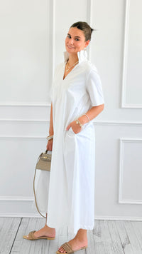 Pleated Collar Midi Dres-White-200 Dresses/Jumpsuits/Rompers-Adrienne-Coastal Bloom Boutique, find the trendiest versions of the popular styles and looks Located in Indialantic, FL
