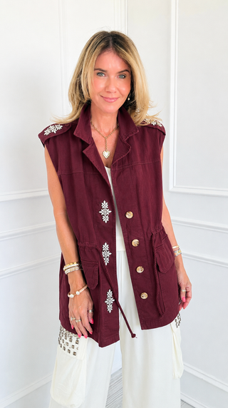 Pocketful of Sparkle Italian Vest - Wine