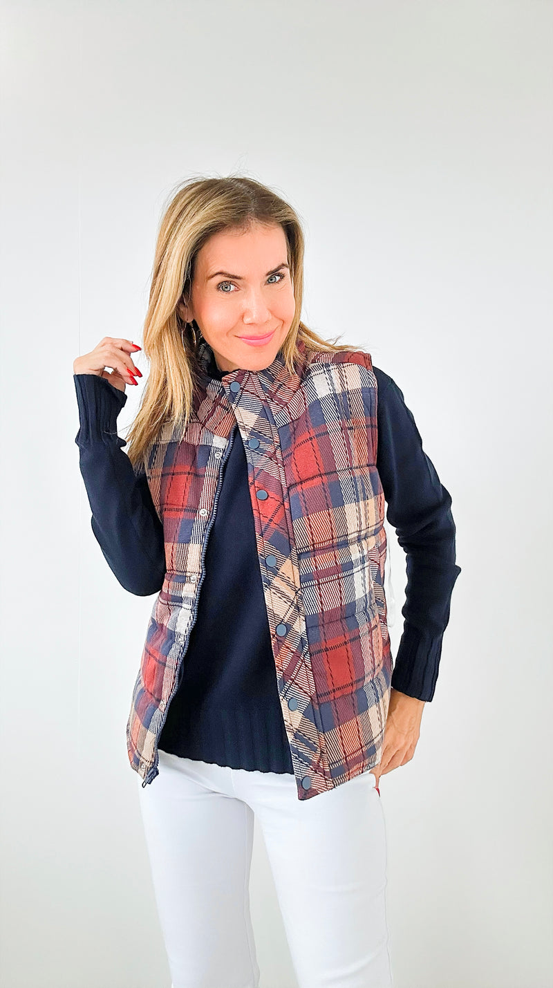 Highland Plaid Puffer Vest-160 Jackets-Staccato-Coastal Bloom Boutique, find the trendiest versions of the popular styles and looks Located in Indialantic, FL