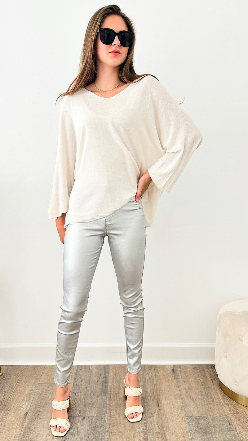 Metallic Skinny Long Denim Jean - Metallic Silver-170 Bottoms-2BE FASHION-Coastal Bloom Boutique, find the trendiest versions of the popular styles and looks Located in Indialantic, FL