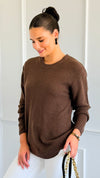 Round Neck Basic Sweater - Brown-140 Sweaters-Zenana-Coastal Bloom Boutique, find the trendiest versions of the popular styles and looks Located in Indialantic, FL