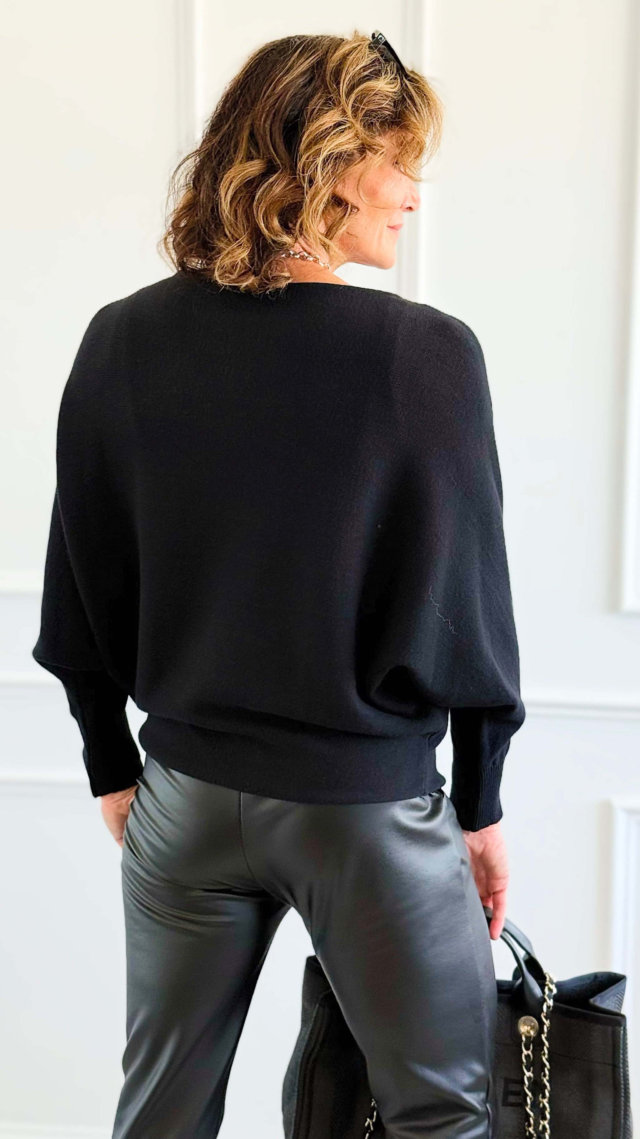 Serene Boatneck Italian Pullover- Black-140 Sweaters-Aute-Coastal Bloom Boutique, find the trendiest versions of the popular styles and looks Located in Indialantic, FL