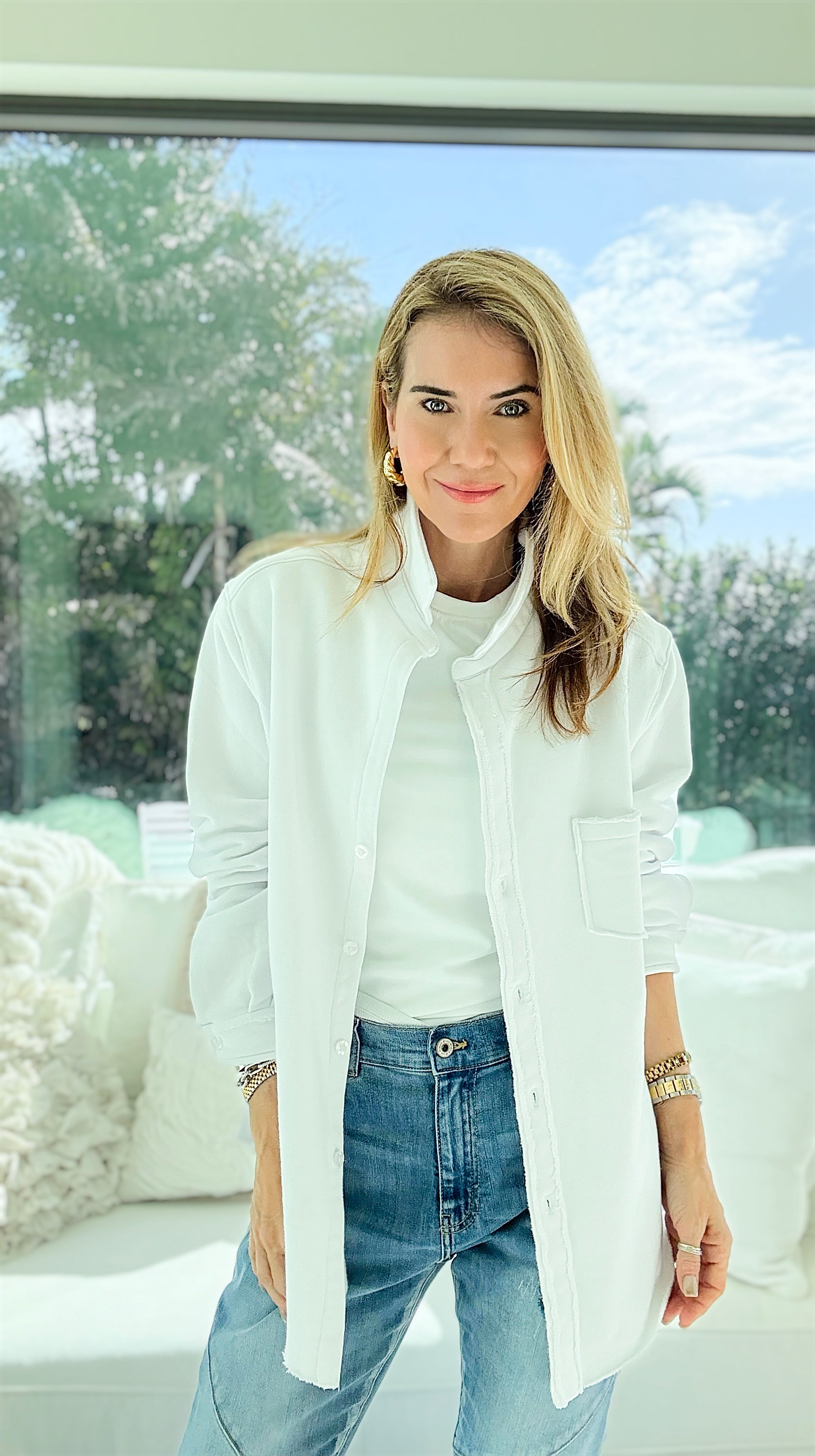 Relaxed Open-Front Jacket - White-160 Jackets-Mono B-Coastal Bloom Boutique, find the trendiest versions of the popular styles and looks Located in Indialantic, FL