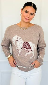 Equestrian Parade Italian Sweater- Beige-140 Sweaters-K2-Coastal Bloom Boutique, find the trendiest versions of the popular styles and looks Located in Indialantic, FL