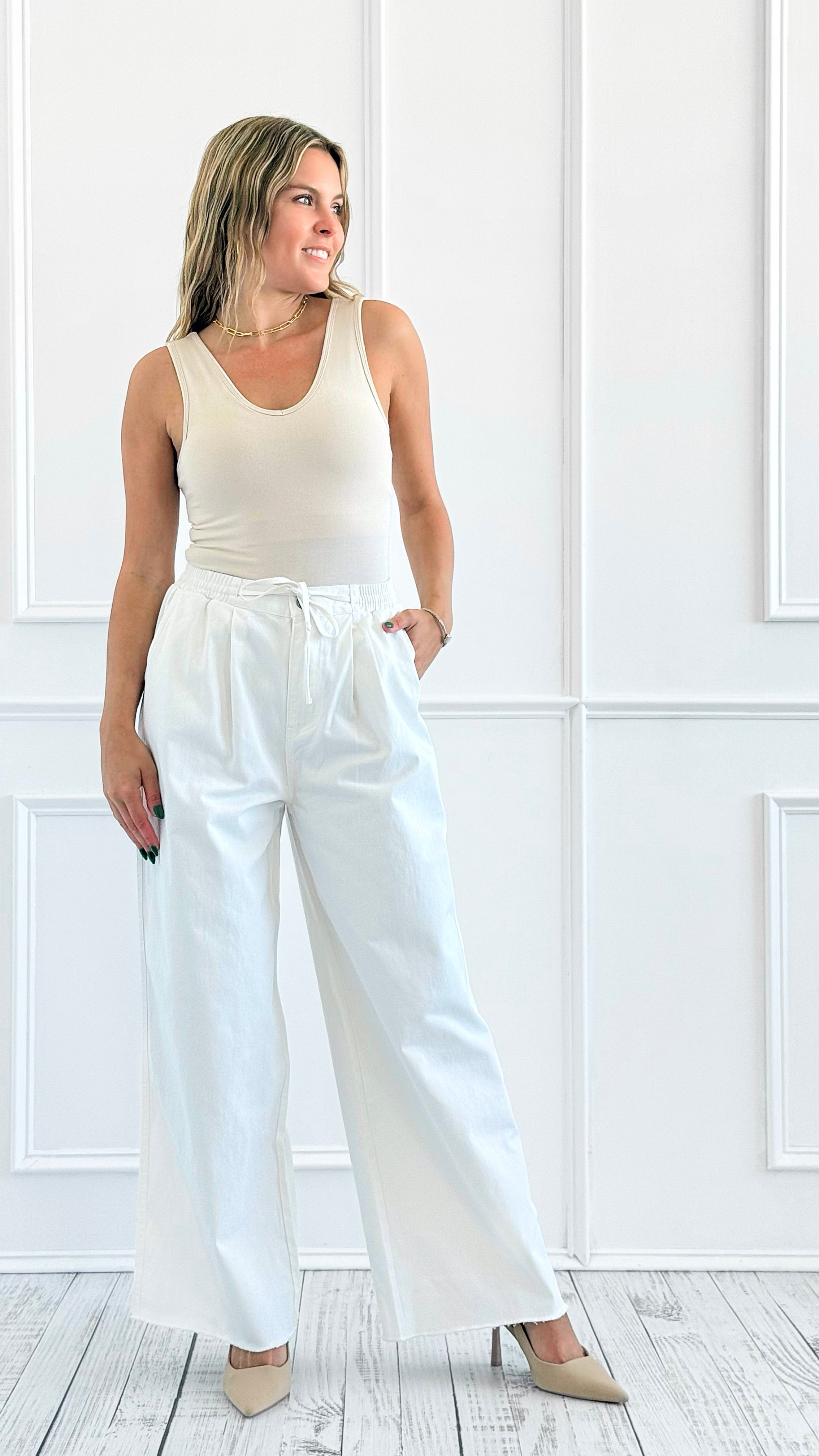 Wide-Leg Drawstring Cotton Pants-170 Bottoms-HYFVE-Coastal Bloom Boutique, find the trendiest versions of the popular styles and looks Located in Indialantic, FL