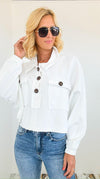 French Terry Buttoned Down Top - Off White-130 Long Sleeve Tops-BucketList-Coastal Bloom Boutique, find the trendiest versions of the popular styles and looks Located in Indialantic, FL