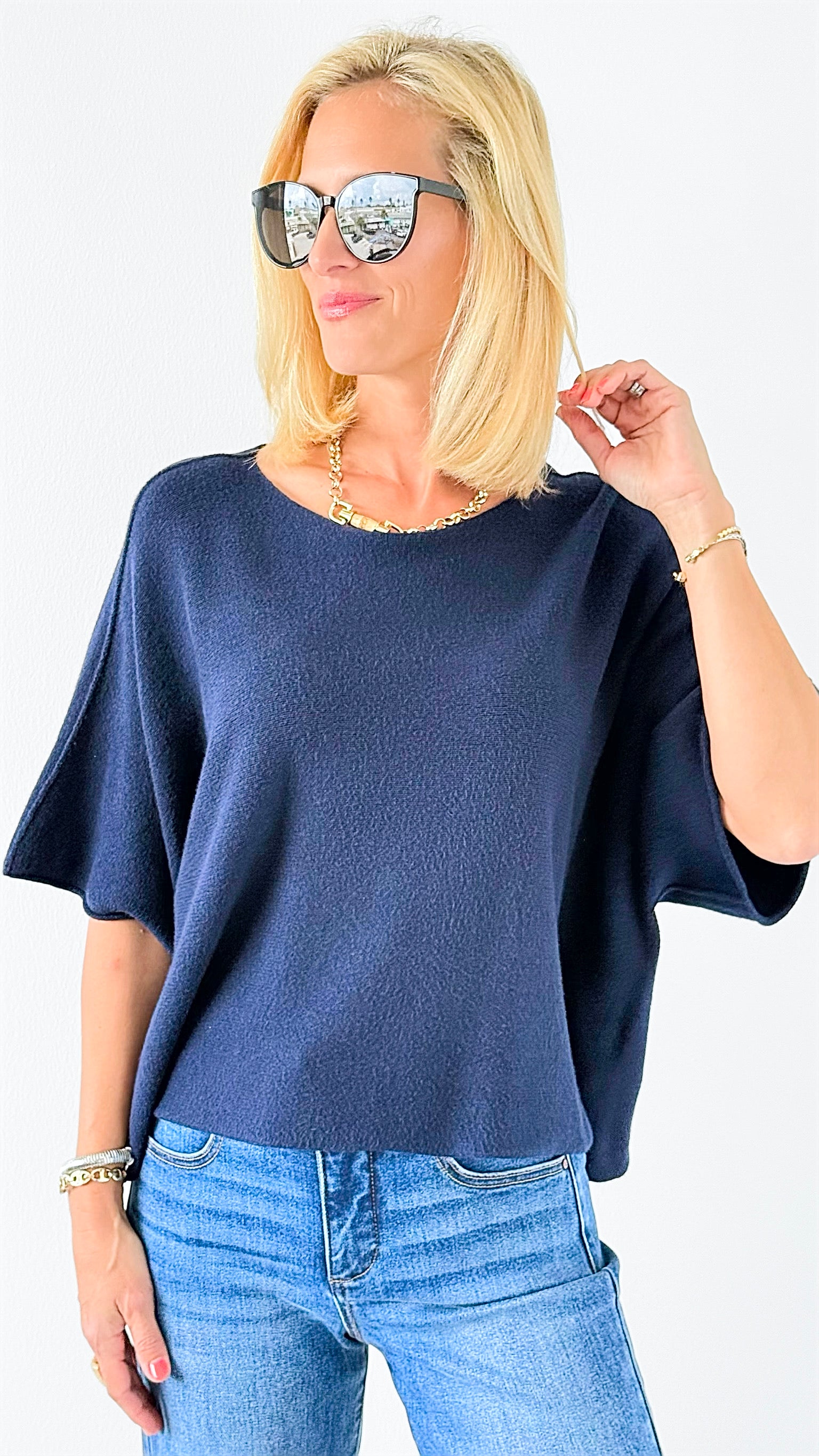 Winter in Amalfi Italian Top - Navy-140 Sweaters-Italianissimo-Coastal Bloom Boutique, find the trendiest versions of the popular styles and looks Located in Indialantic, FL