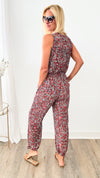 Floral Print Drawstring Jumpsuit - Red-200 dresses/jumpsuits/rompers-Gigio-Coastal Bloom Boutique, find the trendiest versions of the popular styles and looks Located in Indialantic, FL