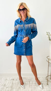 Studs Detailed Denim Mini Dress-200 dresses/jumpsuits/rompers-Rousseau-Coastal Bloom Boutique, find the trendiest versions of the popular styles and looks Located in Indialantic, FL
