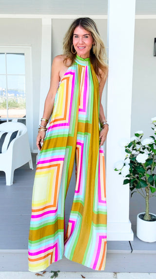 Pre Auth - Elevated Halter Jumpsuit -  Mustard Multi