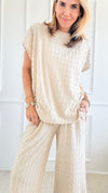 Glitter Textured Cropped Set - Cream-210 Loungewear/sets-See and Be Seen-Coastal Bloom Boutique, find the trendiest versions of the popular styles and looks Located in Indialantic, FL