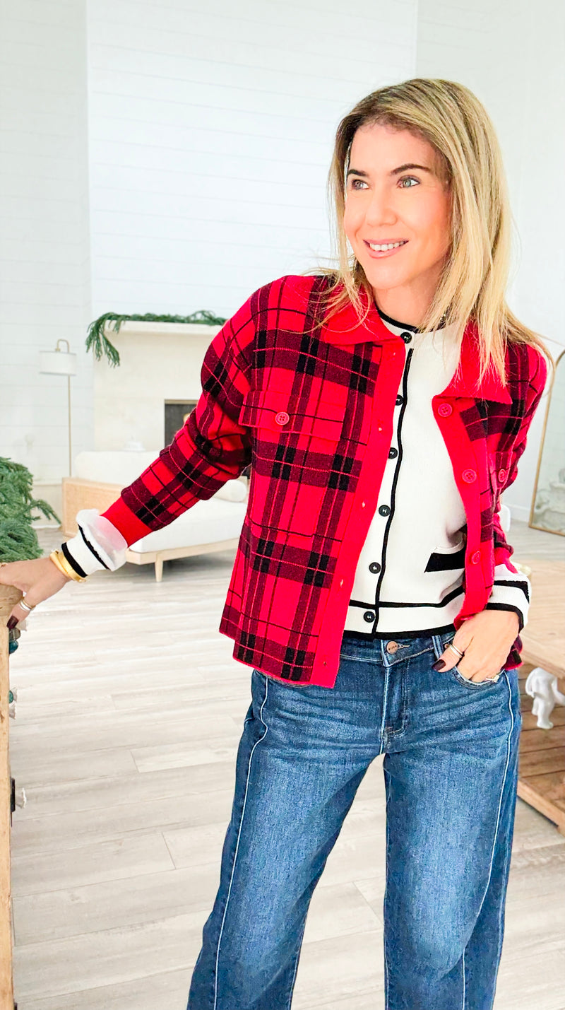 Aspen Après Ski Plaid Cardigan-150 Cardigans/Layers-White Birch-Coastal Bloom Boutique, find the trendiest versions of the popular styles and looks Located in Indialantic, FL