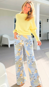 Sunlit Collage Wide Leg Pants - Blue Multi