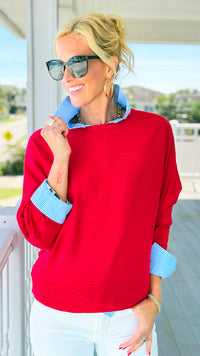 Everyday Essentials Horizontal Rib Top - Ruby-110 Long Sleeve Tops-Zenana-Coastal Bloom Boutique, find the trendiest versions of the popular styles and looks Located in Indialantic, FL