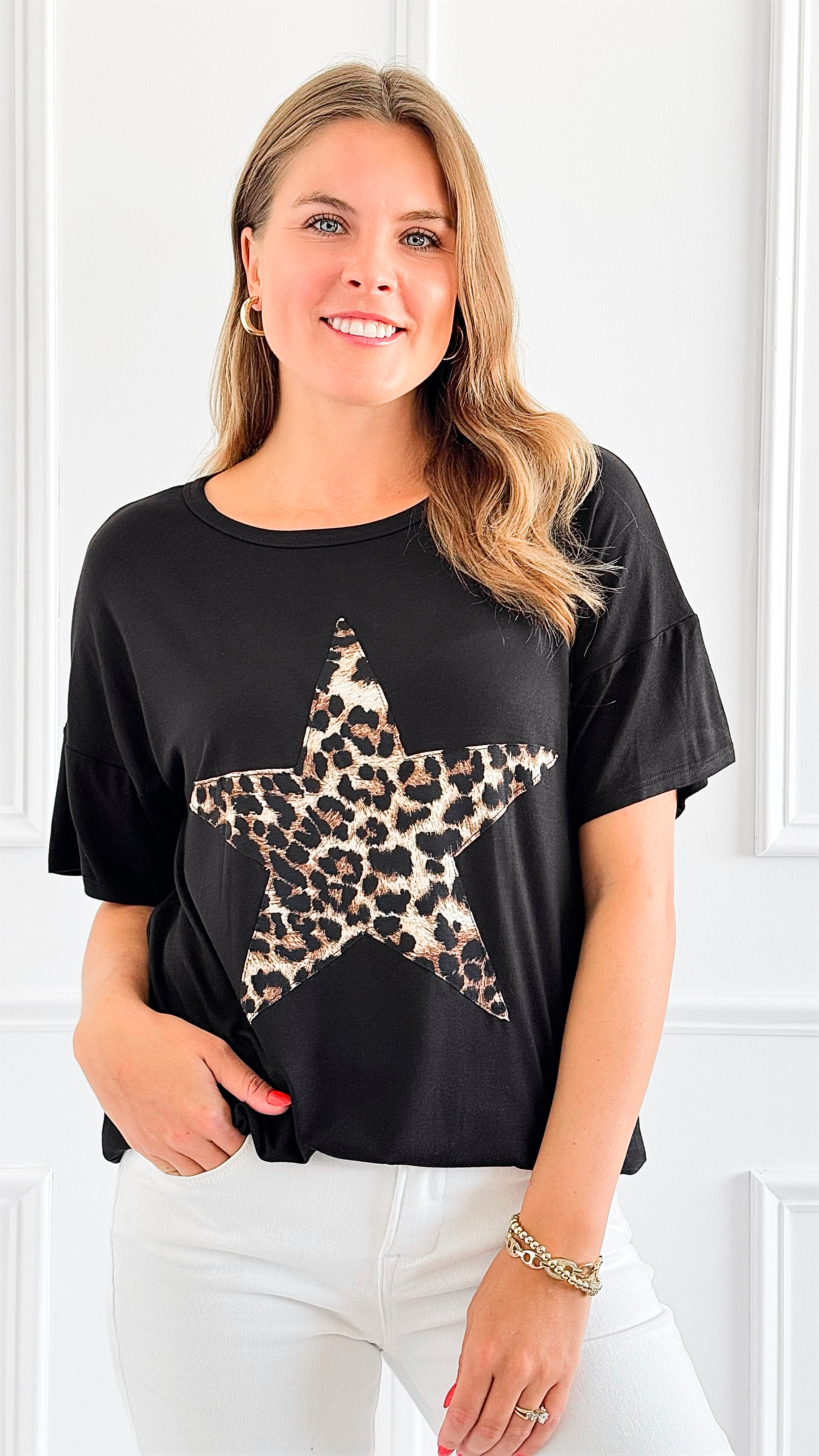 Star Power Leopard Top-110 Short Sleeve Tops-Heimish-Coastal Bloom Boutique, find the trendiest versions of the popular styles and looks Located in Indialantic, FL