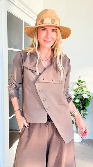 Washed Luxe Italian Crossover Jacket- Brown