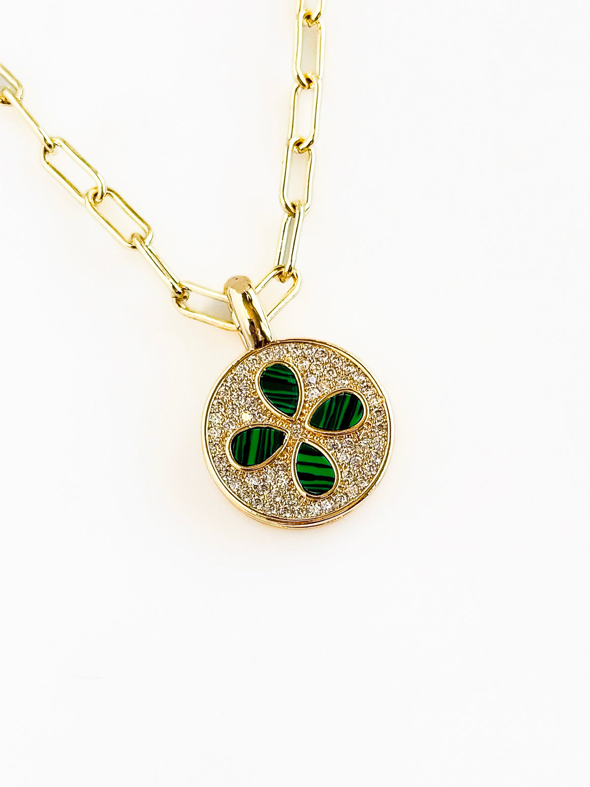 PaperClip Micropave & Emerald Pendant Necklace-230 Jewelry-MILLENX ACCESORIES-Coastal Bloom Boutique, find the trendiest versions of the popular styles and looks Located in Indialantic, FL
