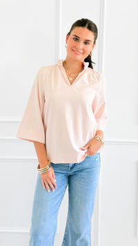 Soft Focus Wide Sleeve Top - Blush-110 Long Sleeve Tops-GIGIO-Coastal Bloom Boutique, find the trendiest versions of the popular styles and looks Located in Indialantic, FL
