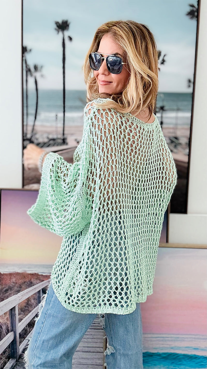 Shining Star Italian Chain Sweater - Mint /Gold-140 Sweaters-Italianissimo-Coastal Bloom Boutique, find the trendiest versions of the popular styles and looks Located in Indialantic, FL