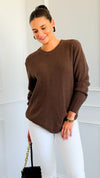 Round Neck Basic Sweater - Brown-140 Sweaters-Zenana-Coastal Bloom Boutique, find the trendiest versions of the popular styles and looks Located in Indialantic, FL