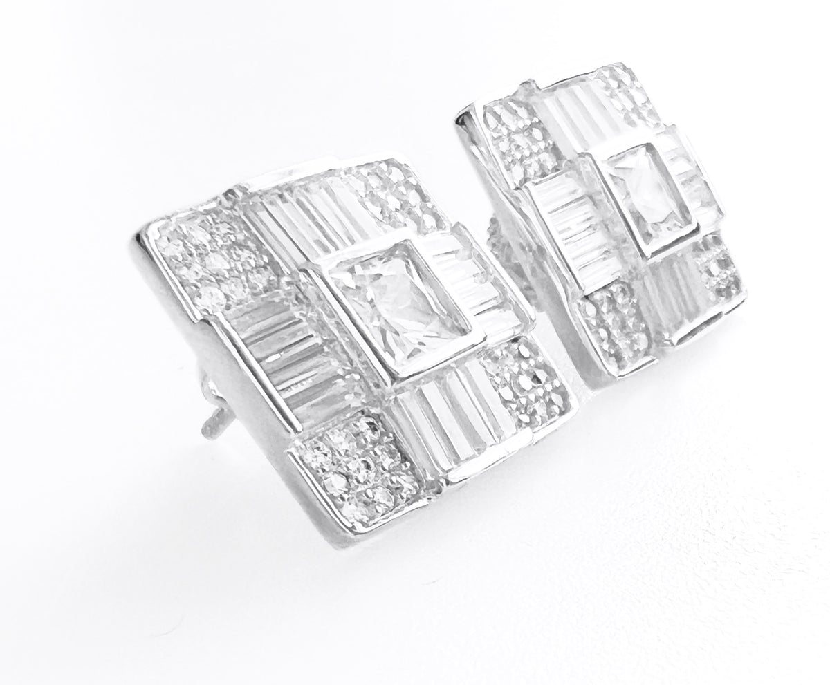 Sterling Silver Baguette & Micropave Stud Earring-230 Jewelry-SARA JEWELRY-Coastal Bloom Boutique, find the trendiest versions of the popular styles and looks Located in Indialantic, FL