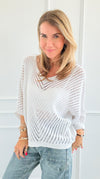 Capri Italian Knit Top- White-140 Sweaters-Italianissimo-Coastal Bloom Boutique, find the trendiest versions of the popular styles and looks Located in Indialantic, FL