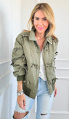 Bow Detailed Bomber Jacket - Olive-160 Jackets-Joh Apparel-Coastal Bloom Boutique, find the trendiest versions of the popular styles and looks Located in Indialantic, FL