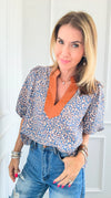 Blouse of Spotted with Puffed Sleeves-110 Short Sleeve Tops-THML-Coastal Bloom Boutique, find the trendiest versions of the popular styles and looks Located in Indialantic, FL