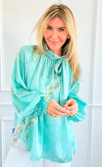 Blooming Tie Neck Button Italian Top