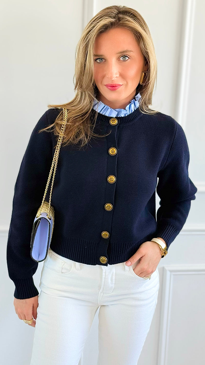 Chic Ruffle Button Down Cardigan-150 Cardigans/Layers-LALAVON-Coastal Bloom Boutique, find the trendiest versions of the popular styles and looks Located in Indialantic, FL