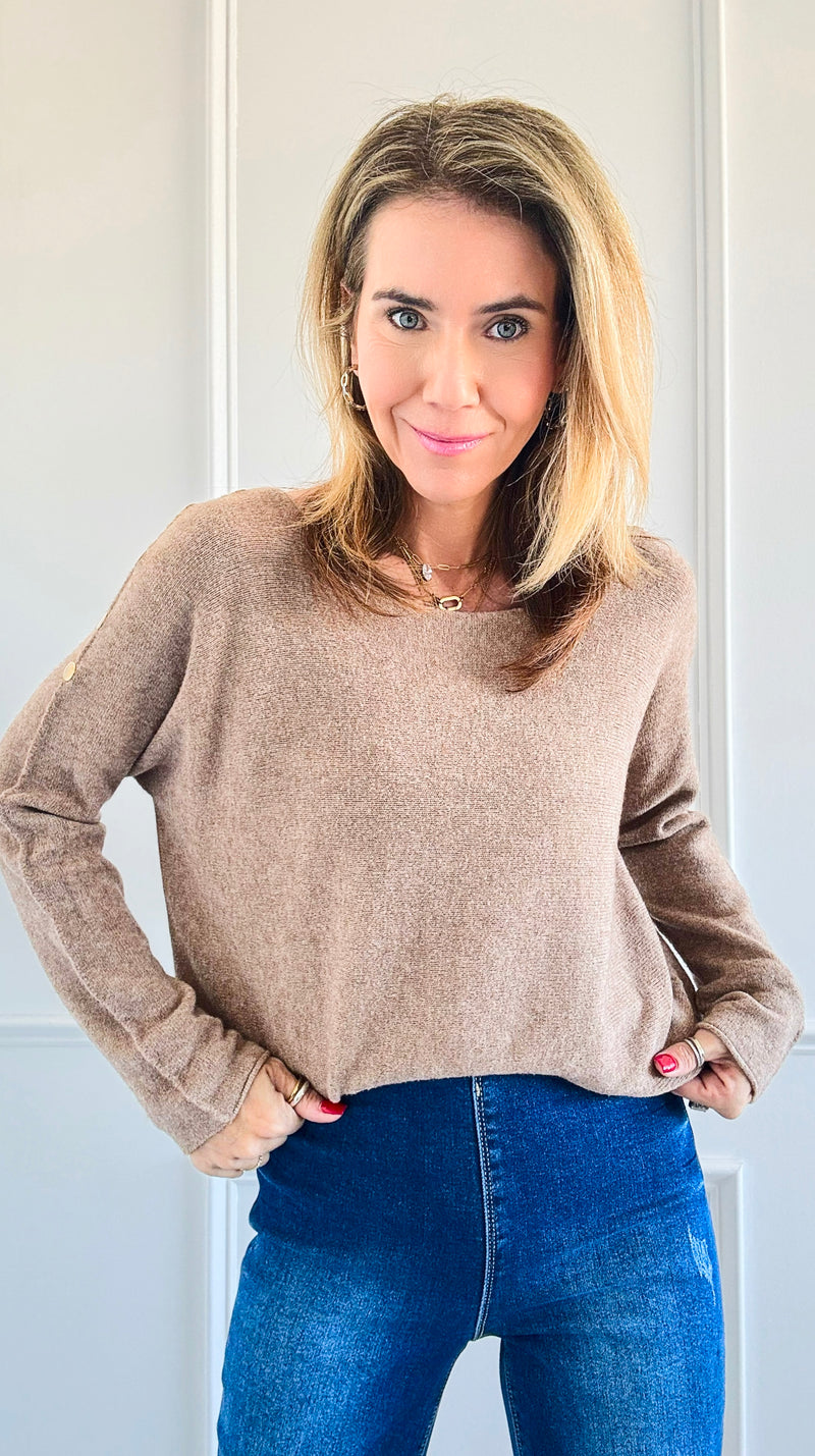 Luxe Shoulder Italian Knit Sweater- Light Camel-140 Sweaters-Italianissimo-Coastal Bloom Boutique, find the trendiest versions of the popular styles and looks Located in Indialantic, FL