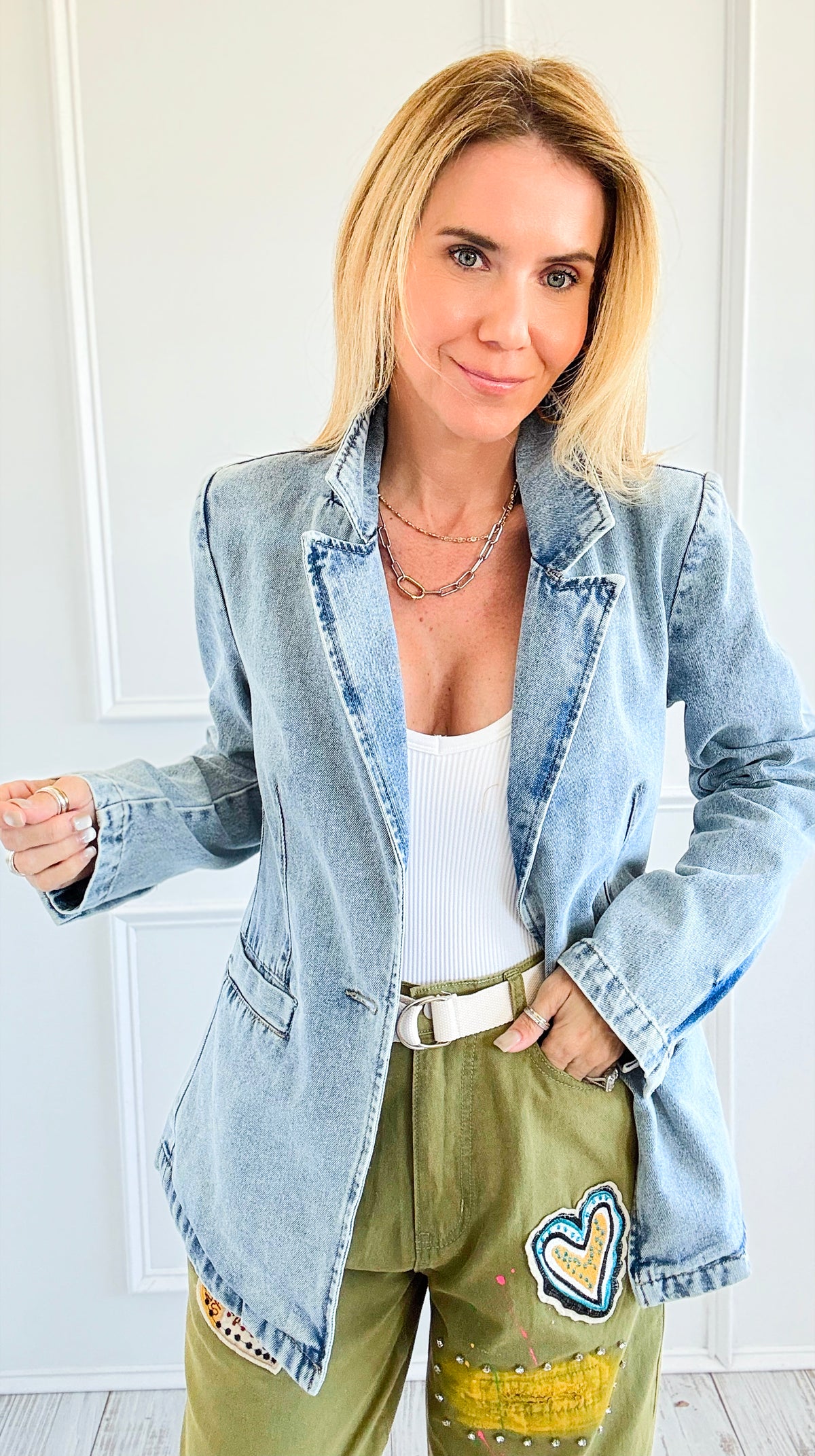 Washed Denim Blazer-160 Jackets-26 INTERNATIONAL-Coastal Bloom Boutique, find the trendiest versions of the popular styles and looks Located in Indialantic, FL