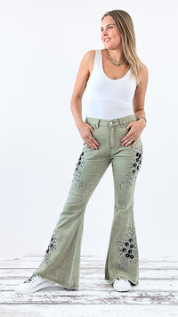 Wildflower Flare Jeans - Herb Powder-190 Denim-POL-Coastal Bloom Boutique, find the trendiest versions of the popular styles and looks Located in Indialantic, FL