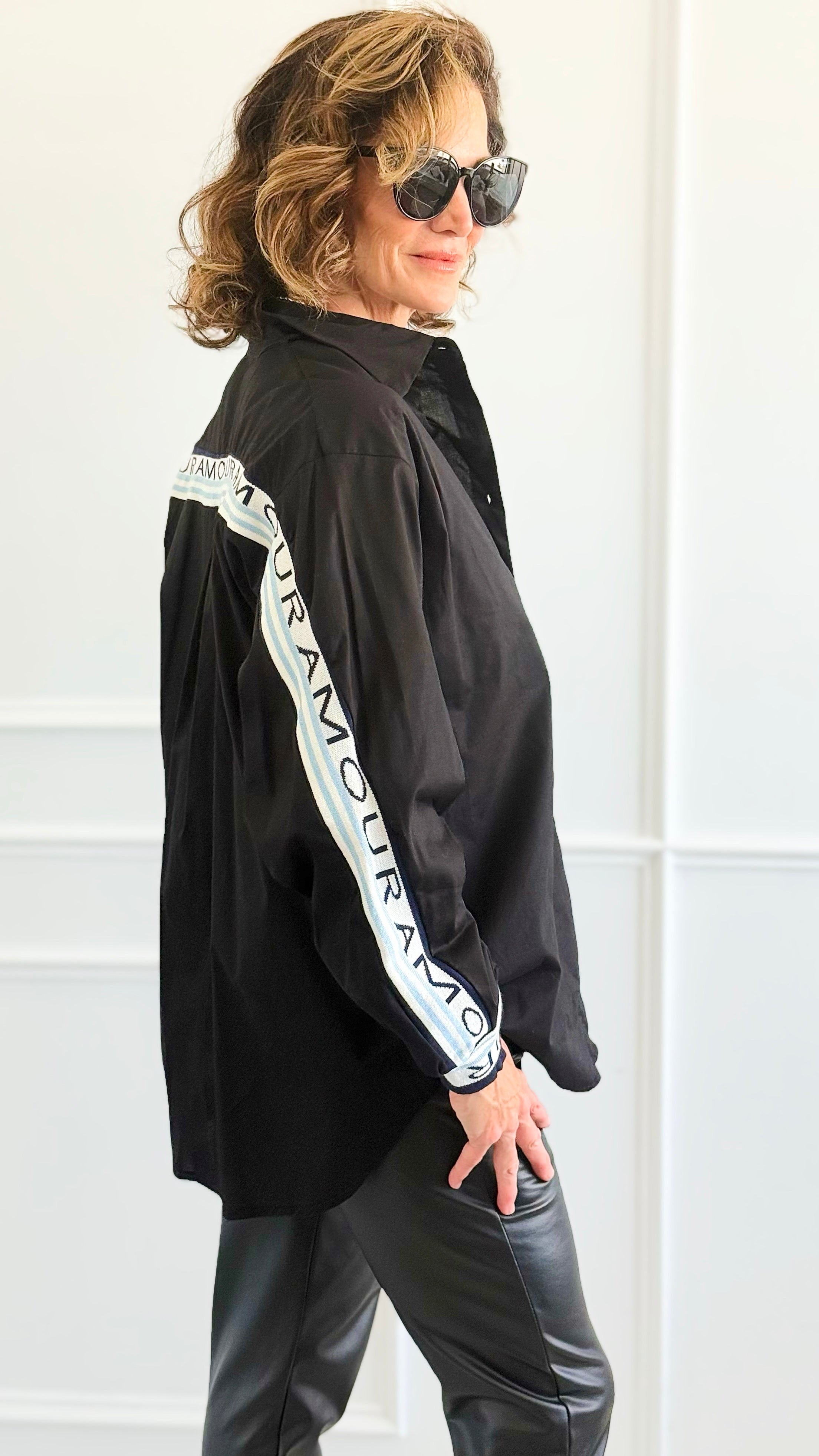 Amour Statement Italian Blouse- Black-130 Long Sleeve Tops-Italianissimo/AMIRA-Coastal Bloom Boutique, find the trendiest versions of the popular styles and looks Located in Indialantic, FL