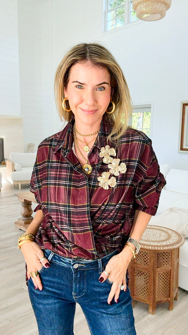 Plaid Petals Corduroy Italian Blouse