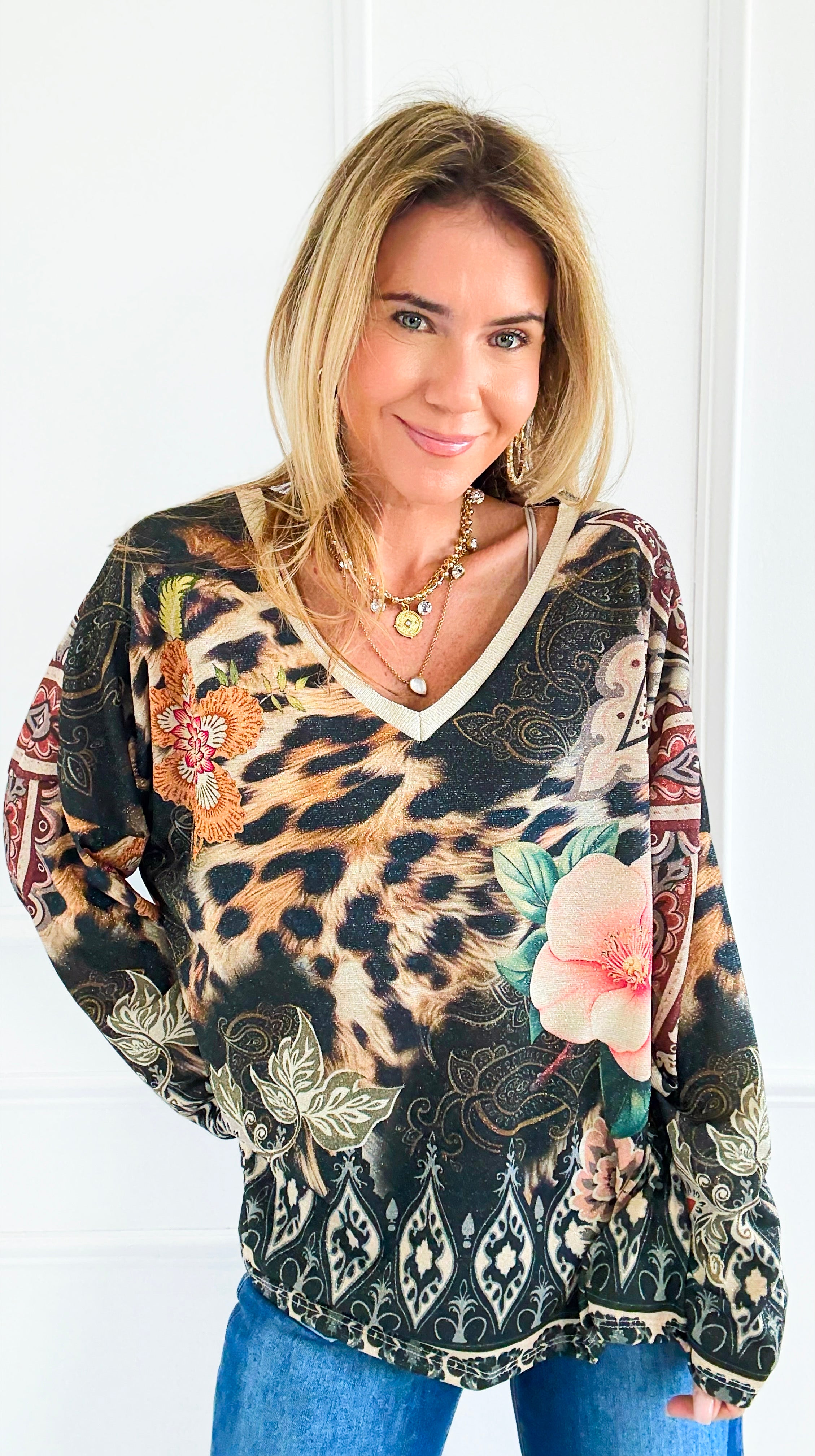 Mixed Media Italian Lurex Sweater-140 Sweaters-Italianissimo-Coastal Bloom Boutique, find the trendiest versions of the popular styles and looks Located in Indialantic, FL